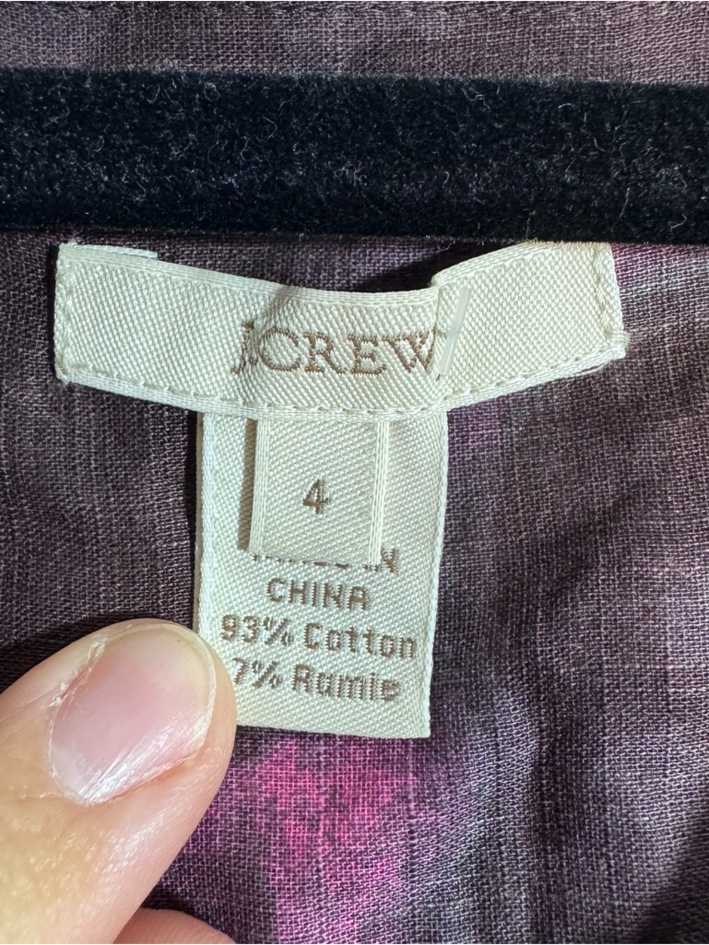J.Crew Blouse Purple Pink Abstract Beaded Tassel Roll Tab Top - Picture 4 of 5